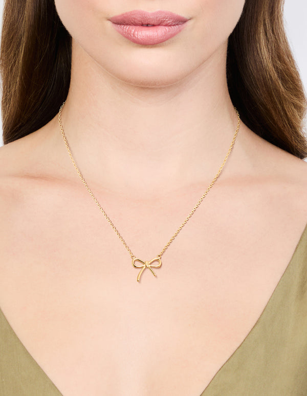 Waterproof Gold Plated Stainless Steel Plain Bow Necklace