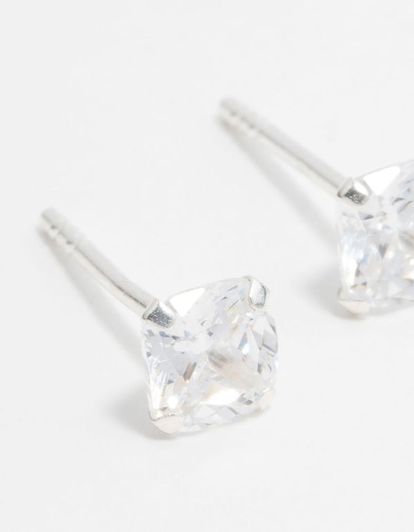 Sterling Silver Cushion Cut Diamante Stud Earrings