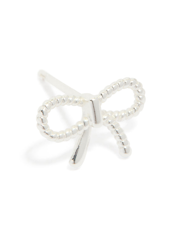 Sterling Silver Textured Bow Stud Earrings