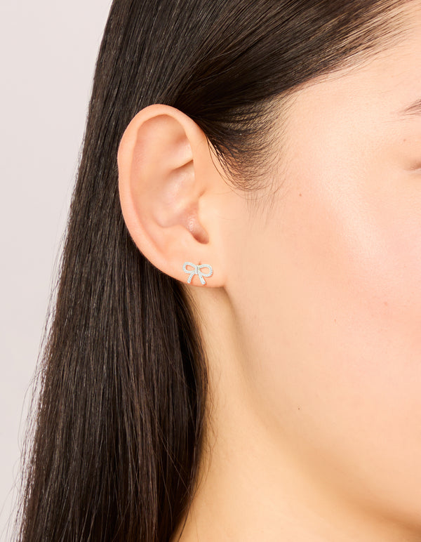 Sterling Silver Textured Bow Stud Earrings