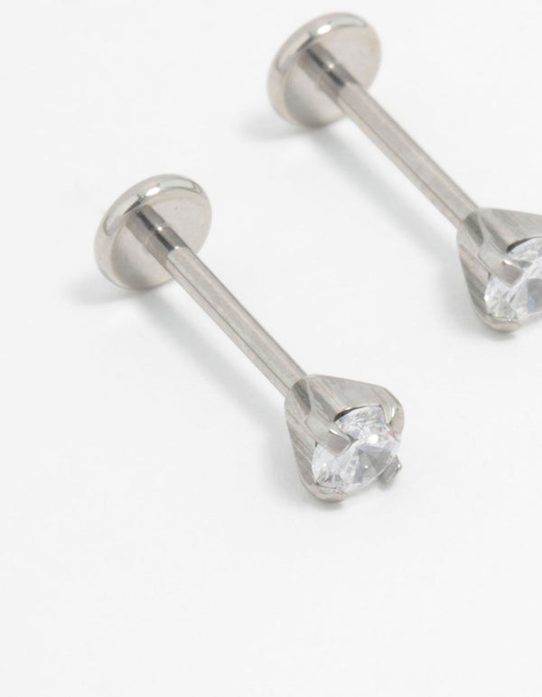 Surgical Steel Plain Cubic Zirconia Flatback Studs 2-Pack