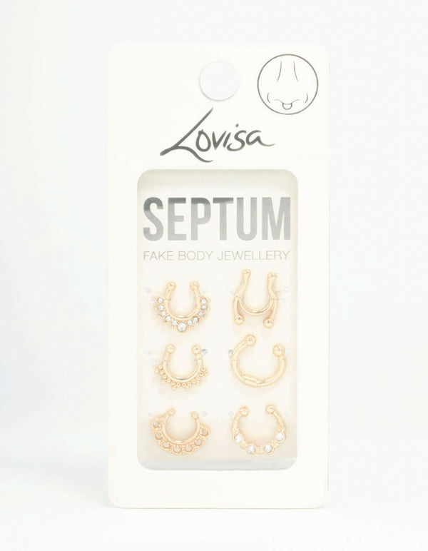 Gold Plated Faux Septum Rings 6-Pack