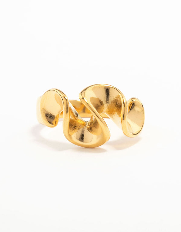 Waterproof Gold Plated Stainless Steel Layered Ribbon Ring
