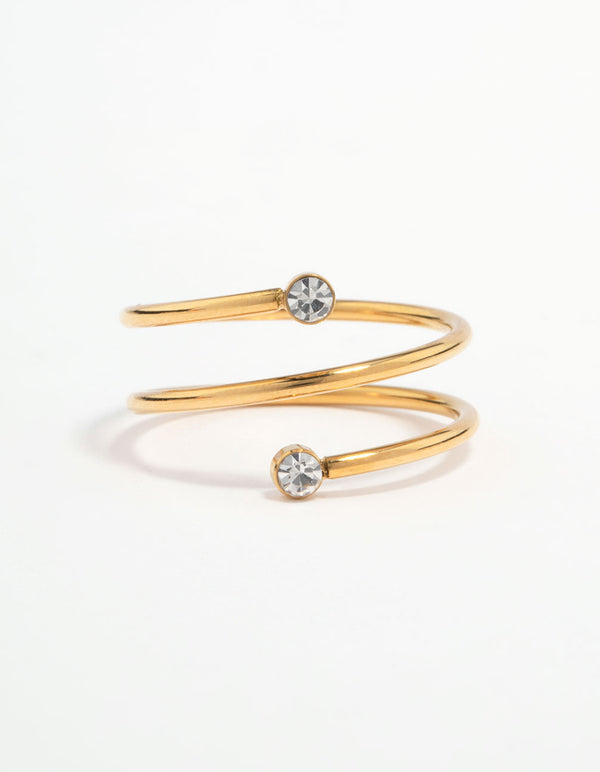 Featuring waterproof gold plated stainless steel with diamante accents, this coil ring close up view