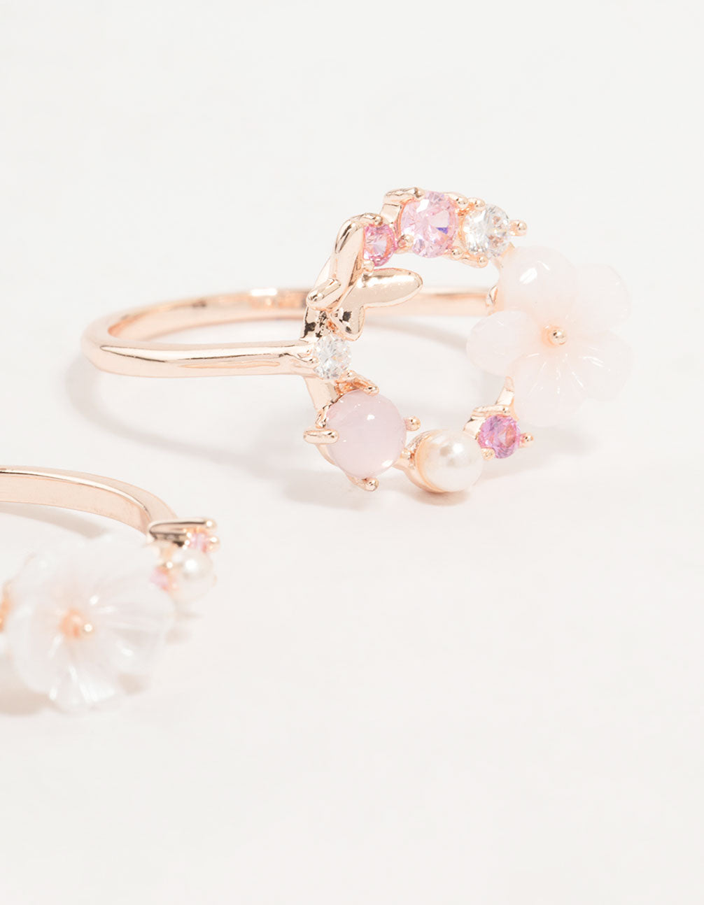 Rose Gold Flower & Circle Cubic Zirconia Rings 2-Pack