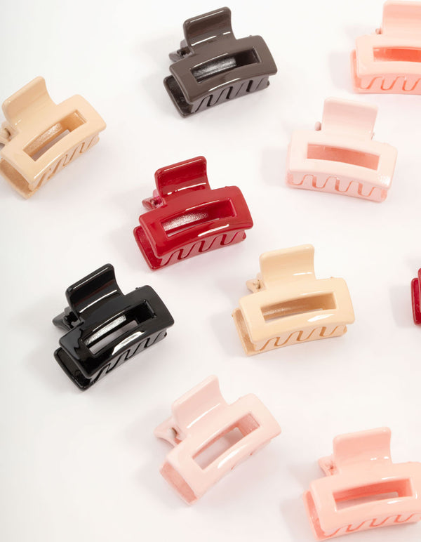 Multicoloured Open Mini Rectangle Claw Clips 12-Pack