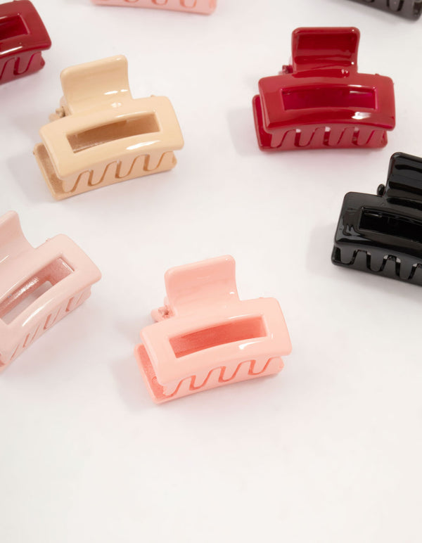 Multicoloured Open Mini Rectangle Claw Clips 12-Pack