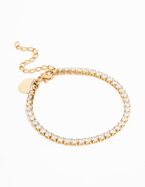 Beautifully crafted waterproof tennis bracelet in stainless steel and cubic zirconia front view