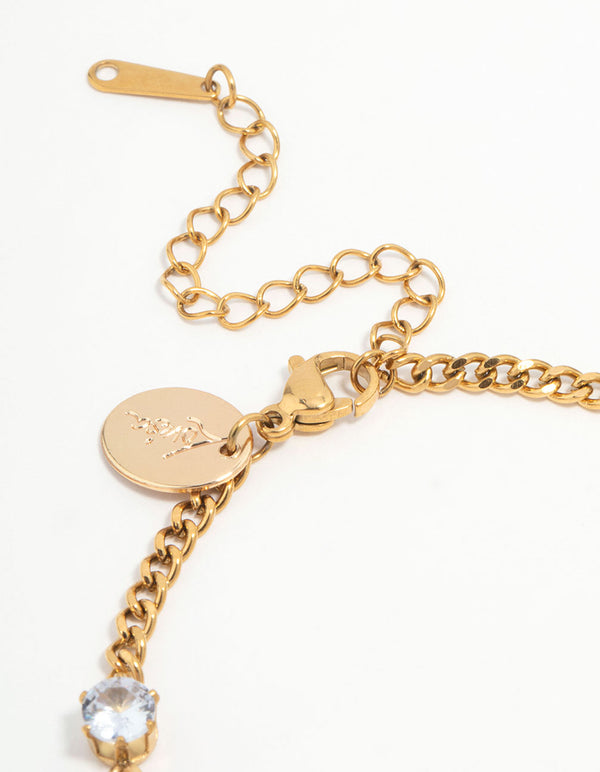 Waterproof Gold Plated Stainless Steel Cubic Zirconia Station Bracelet