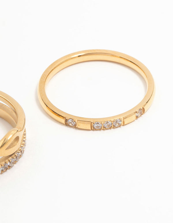 Showcasing waterproof gold plated stainless steel infinity rings in a 2-pack side detail view