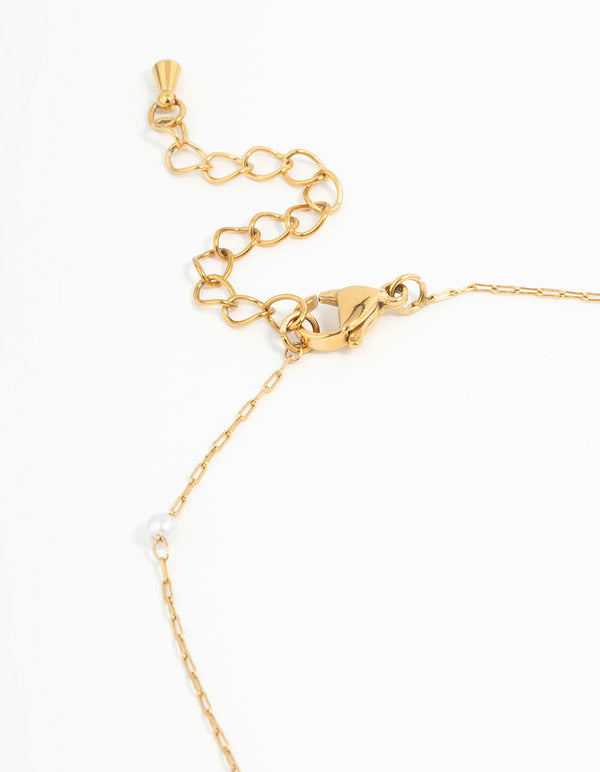 Close-up of waterproof station anklets with pearl accents featuring gold plated stainless steel clasp 2-pack detail view