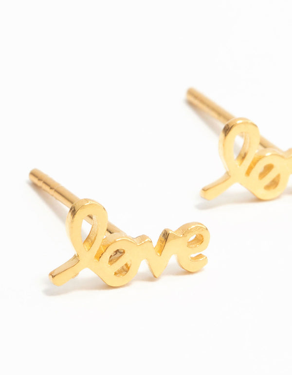 Gold Plated Sterling Silver Love Stud Earrings