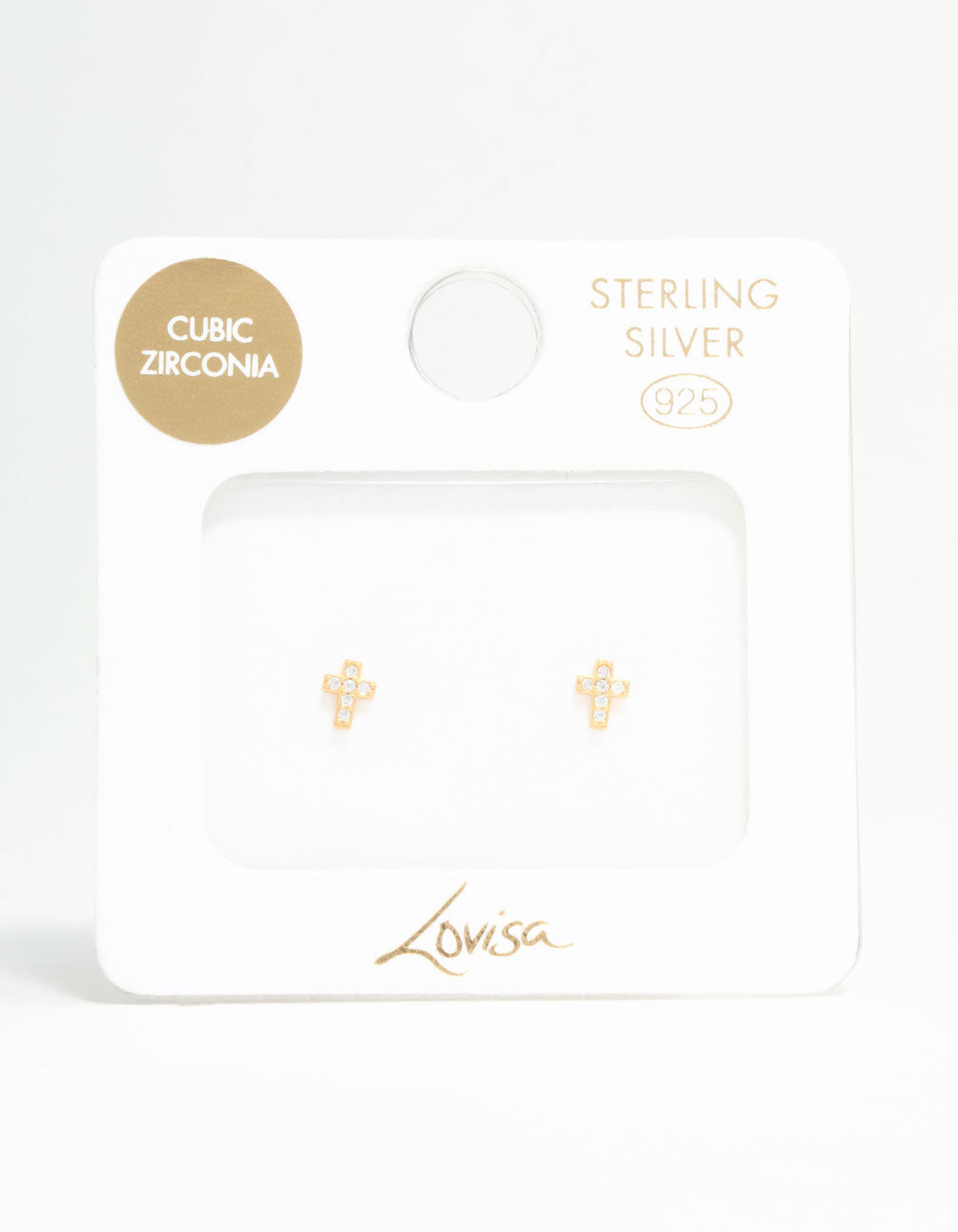 Gold Plated Sterling Silver Mini Diamante Cross Stud Earrings