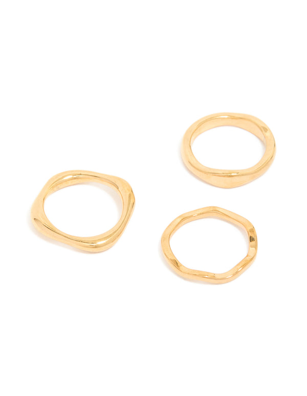 Crafted from waterproof gold plated stainless steel, these organic rings come in a 3-pack front view