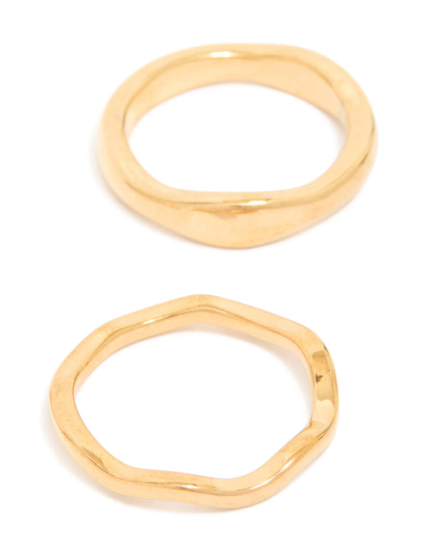 Designed with waterproof gold plated stainless steel, these organic rings 3-pack highlight structural elements side detail view