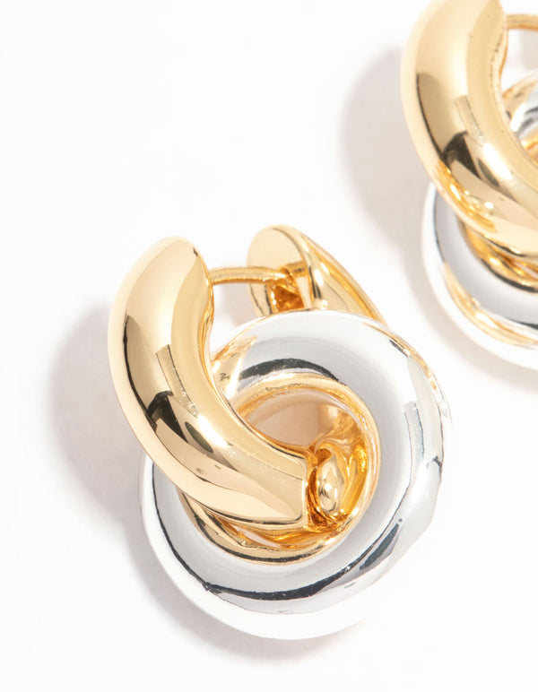 Gold & Silver Plated Double Rondell Huggie Drop Earrings