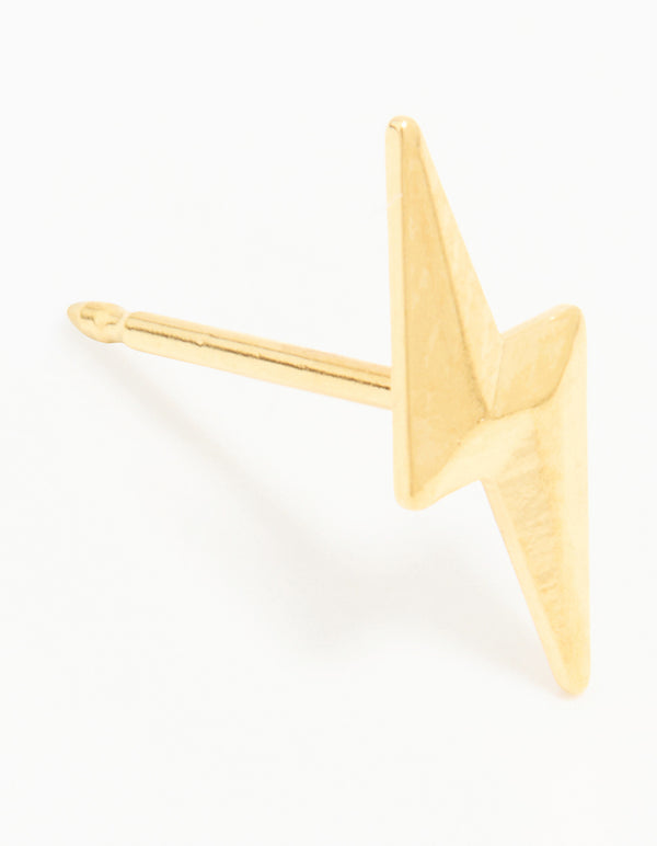 Showcasing a 24K gold plated surgical stainless steel lightning bolt piercing stud front view