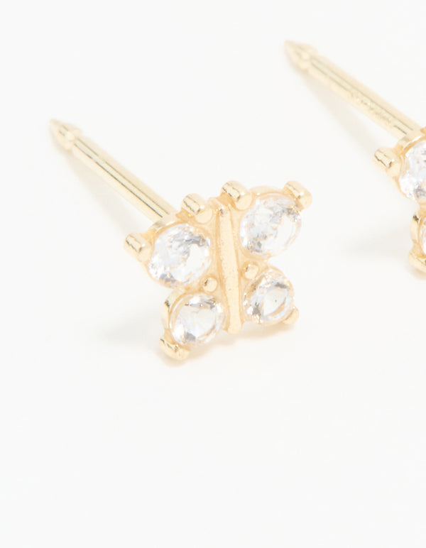 Stunning 14K Solid Yellow Gold Cubic Zirconia Butterfly Piercing Stud with statement style featuring stud closure in gold and clear close up view