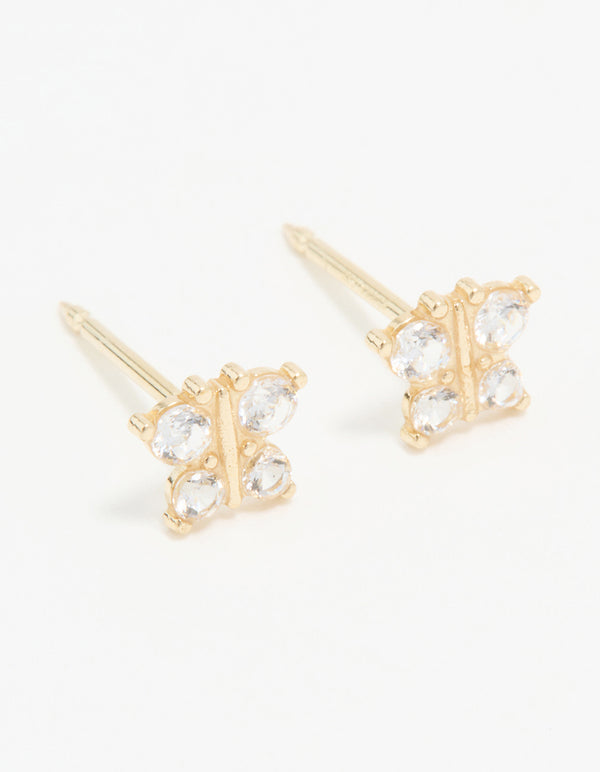 Beautifully crafted 14K Solid Yellow Gold Cubic Zirconia Butterfly Piercing Stud featuring statement style with stud closure in gold and clear front view