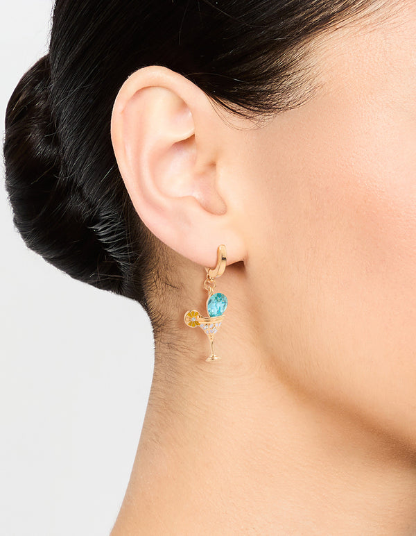 Gold Cocktail Drop Huggie Earrings