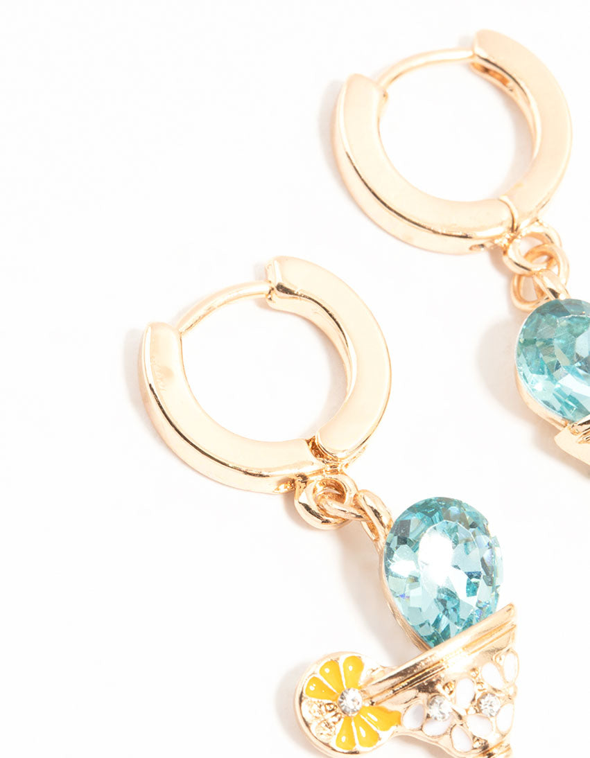 Gold Cocktail Drop Huggie Earrings