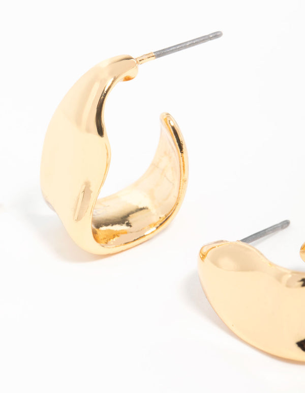 Gold Plated Wavy Molten Hoop Earrings