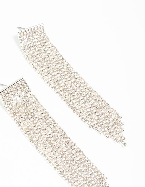 Silver Plated Cupchain Diamante Fringe Stud Earrings