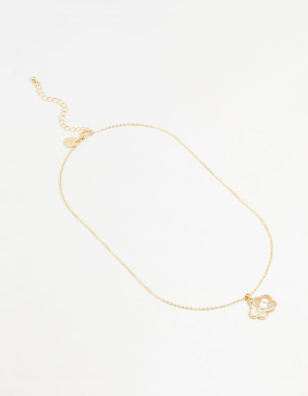 Gold Plated Diamante Outline Pendant Flower Necklace