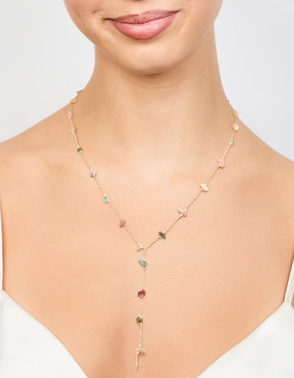 Gold Semiprecious Chip Chain Y-Necklace