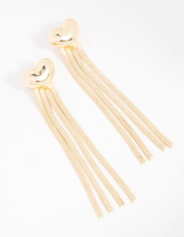 Gold Heart Snake Chain Drop Earrings