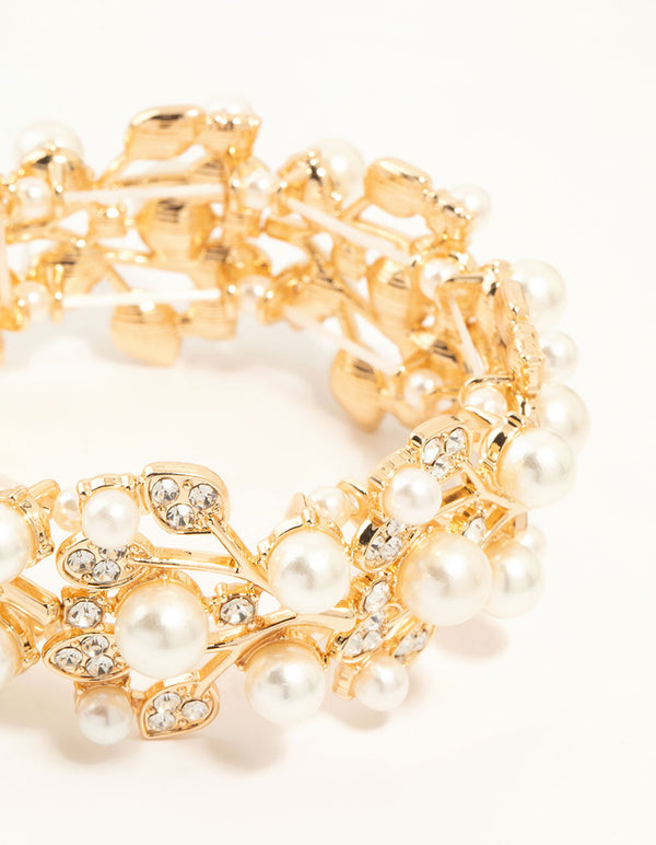 Gold Diamante Floral Stretch Bracelet