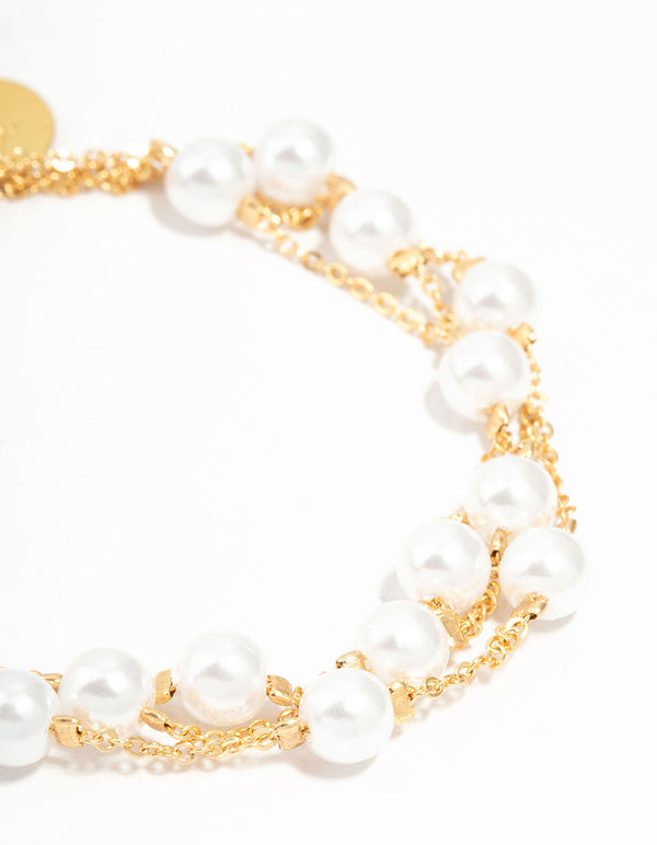 Gold Plated Pearl Layered Bracelet