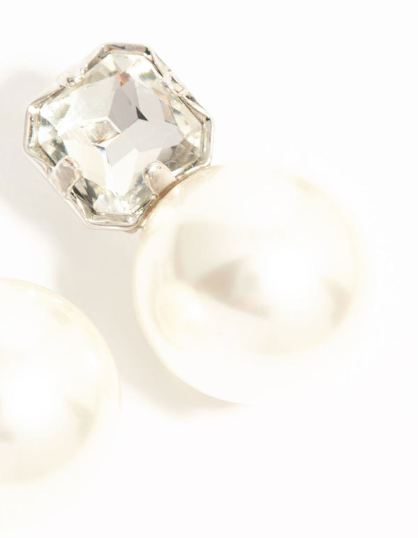 Silver Diamante & Pearl Stud Earrings