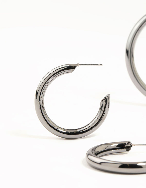 Gunmetal Thick Hoop Earrings 2 Pack