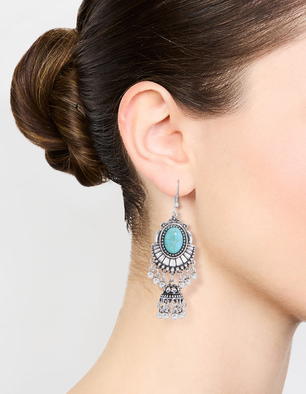 Antique Silver Turquoise Drop Earrings