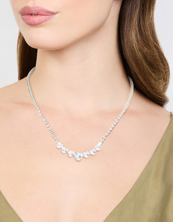 Silver Cubic Zirconia Graduating Heart Necklace