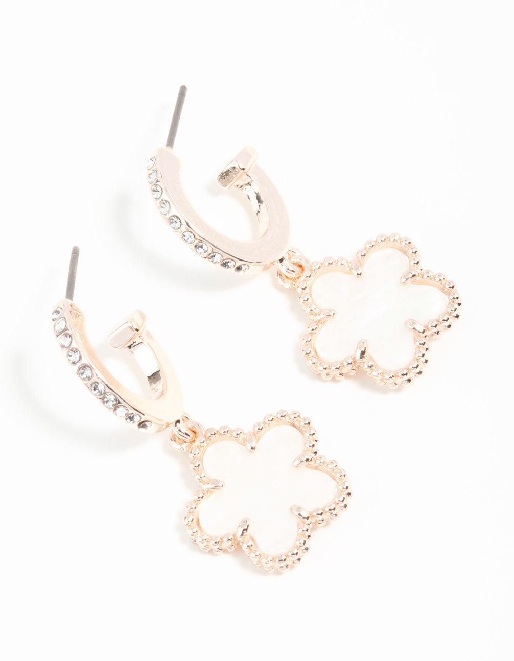 Rose Gold Plated Diamante Flower C Hoop Earrings