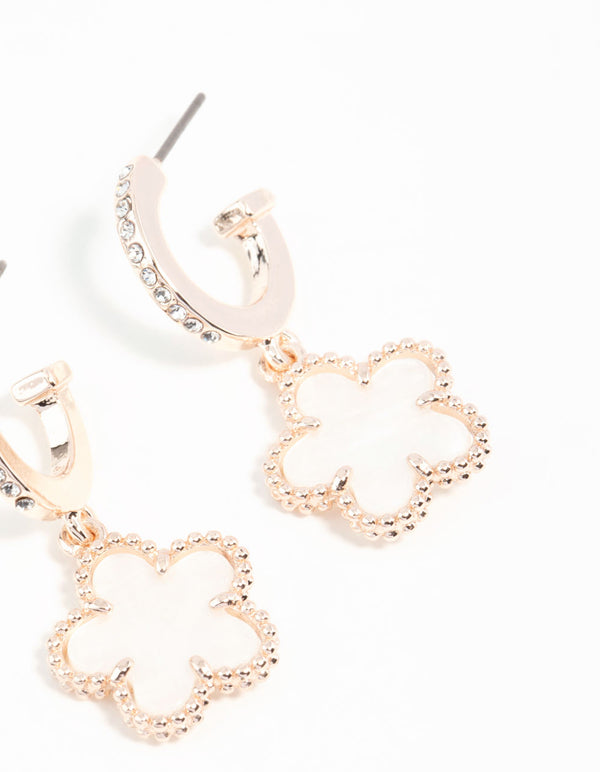 Rose Gold Plated Diamante Flower C Hoop Earrings