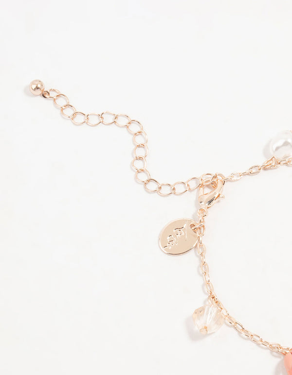 Rose Gold Mixed Flower Charm Bracelet