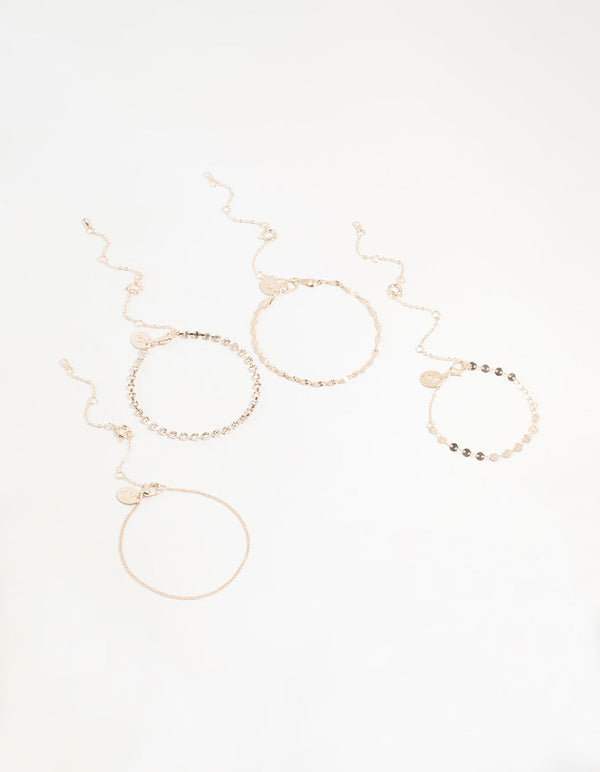 Rose Gold Mixed Chain Bracelets & Anklets 4-Pack