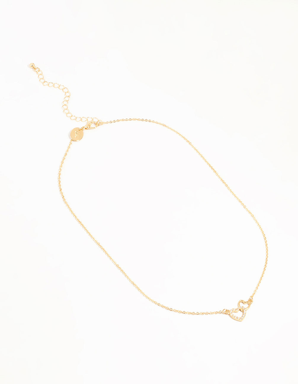 Gold Cubic Zirconia Open Double Heart Necklace