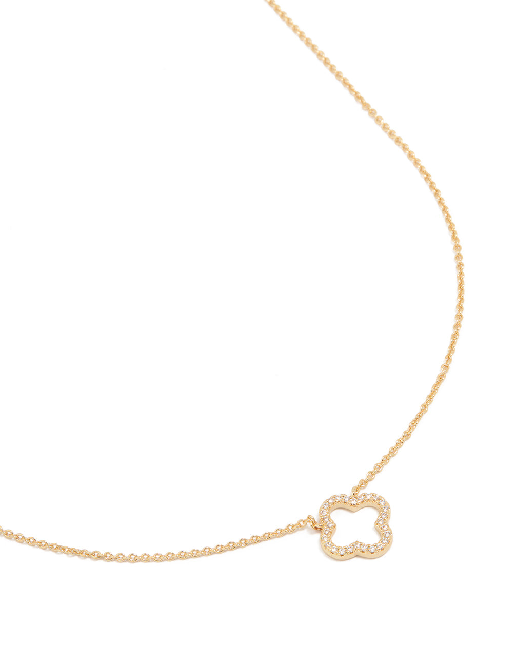 Gold Plated Brass Cubic Zirconia Hollow Flower Necklace
