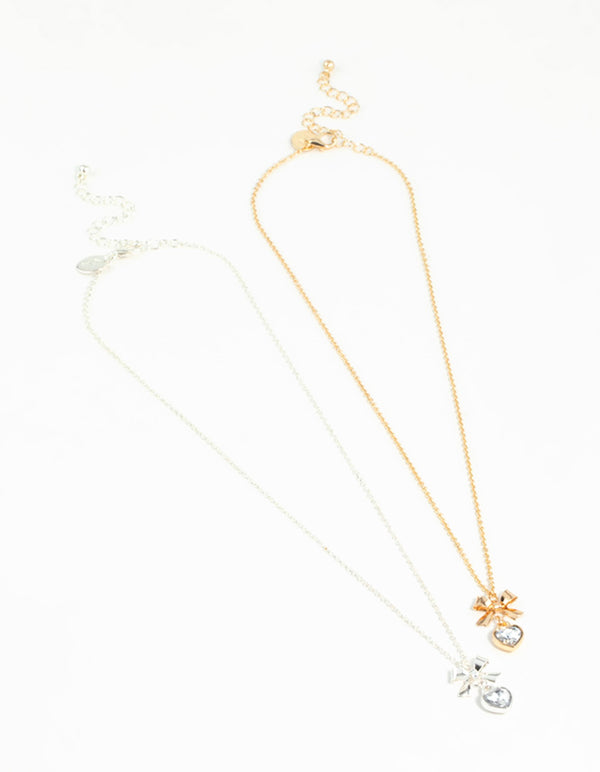 Heart & Bow Pendant Necklaces 2-Pack