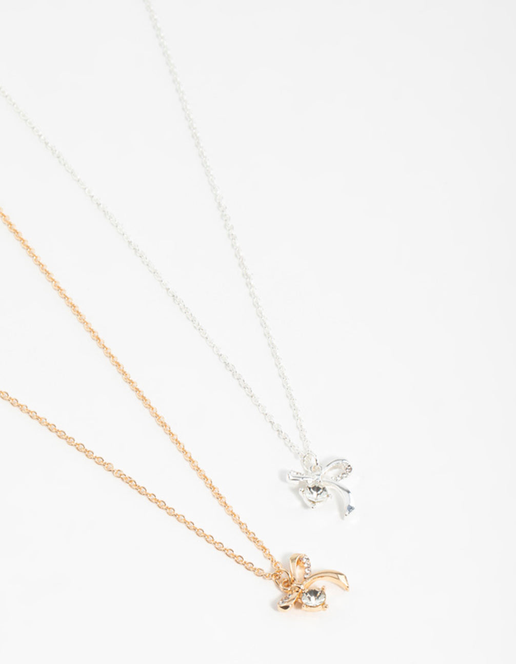 Mixed Metals Bow with Diamante Necklaces 2-Pack