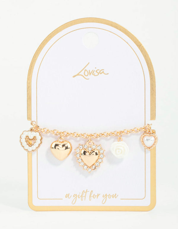 Gold Heart Charm Bracelet