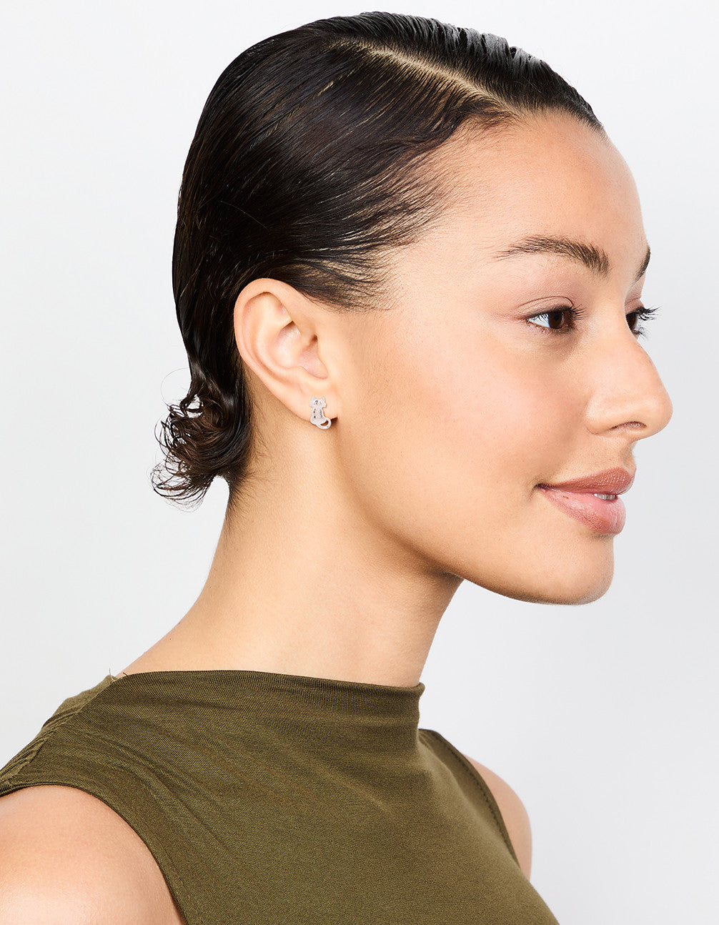 Silver Cat Stud Earrings