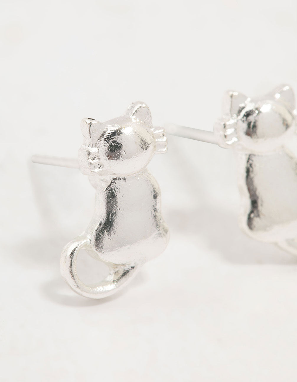 Silver Cat Stud Earrings
