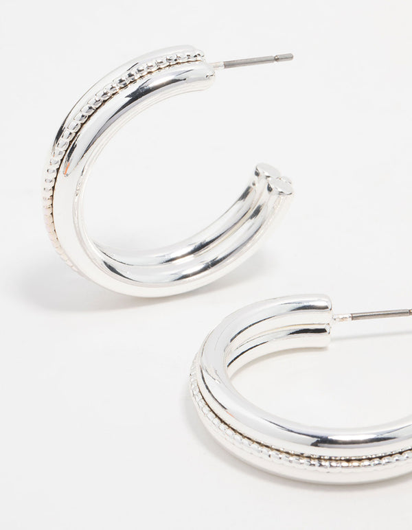Silver Twisted Centre Hoop Earrings