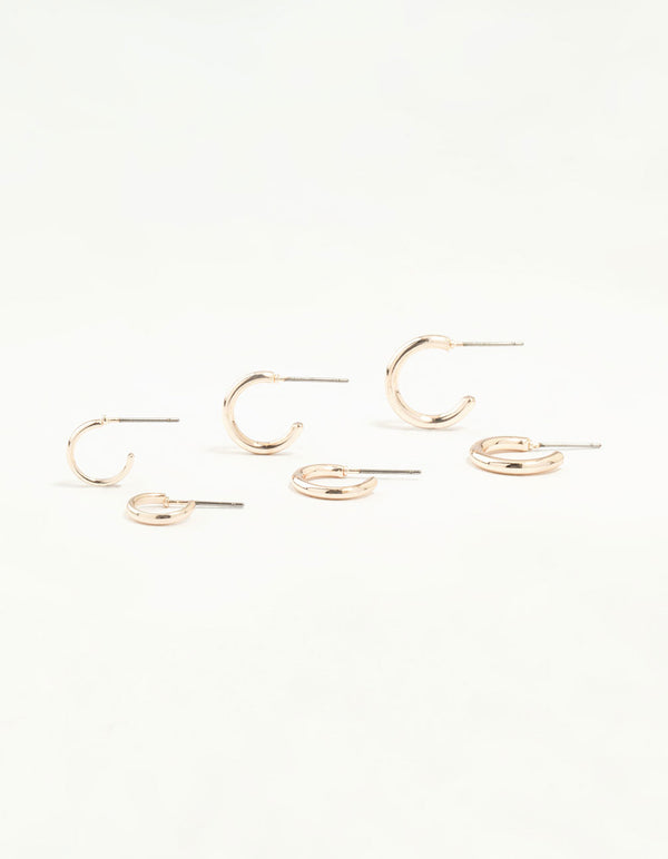 Rose Gold Graduated Clean Huggie Earrings 3-Pack