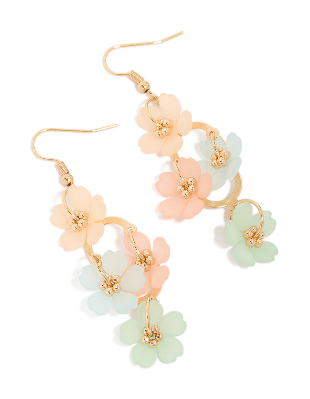 Gold Multicoloured Frosted Flower Drop Earrings